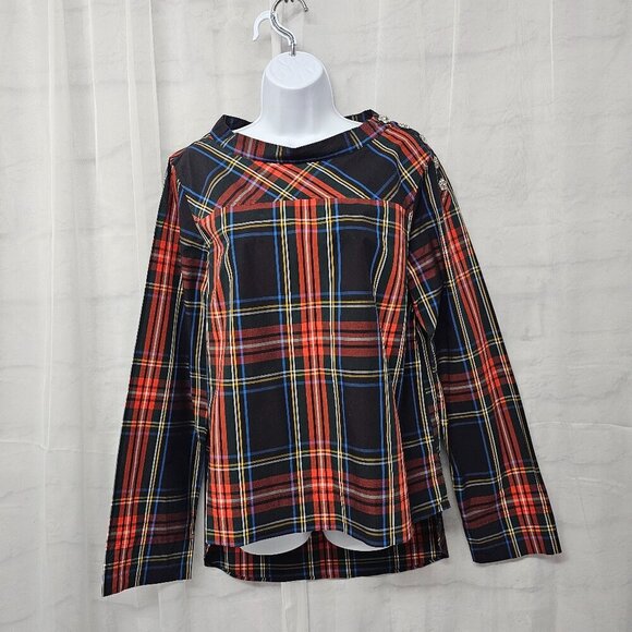 J. Crew Blue Red Plaid Preppy Blouse Hi-Low 10T - Picture 11 of 11